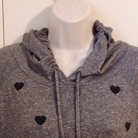 Victoria Secret PINK Black Hearts Gray Hoodie Medium - Picture 3 of 8